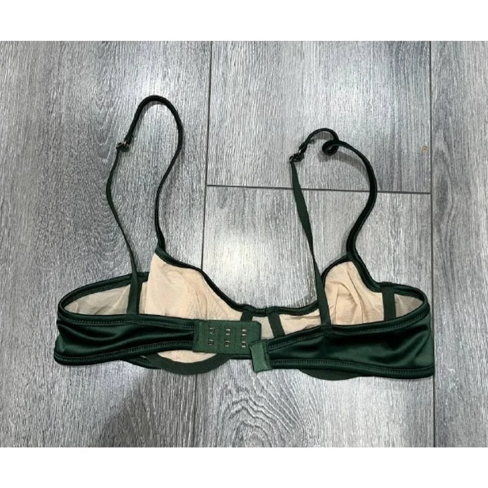 Aerie Embroidery Unlined Bra Small Green/Beige A006409